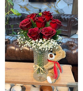 kırmızı gül ayıcık